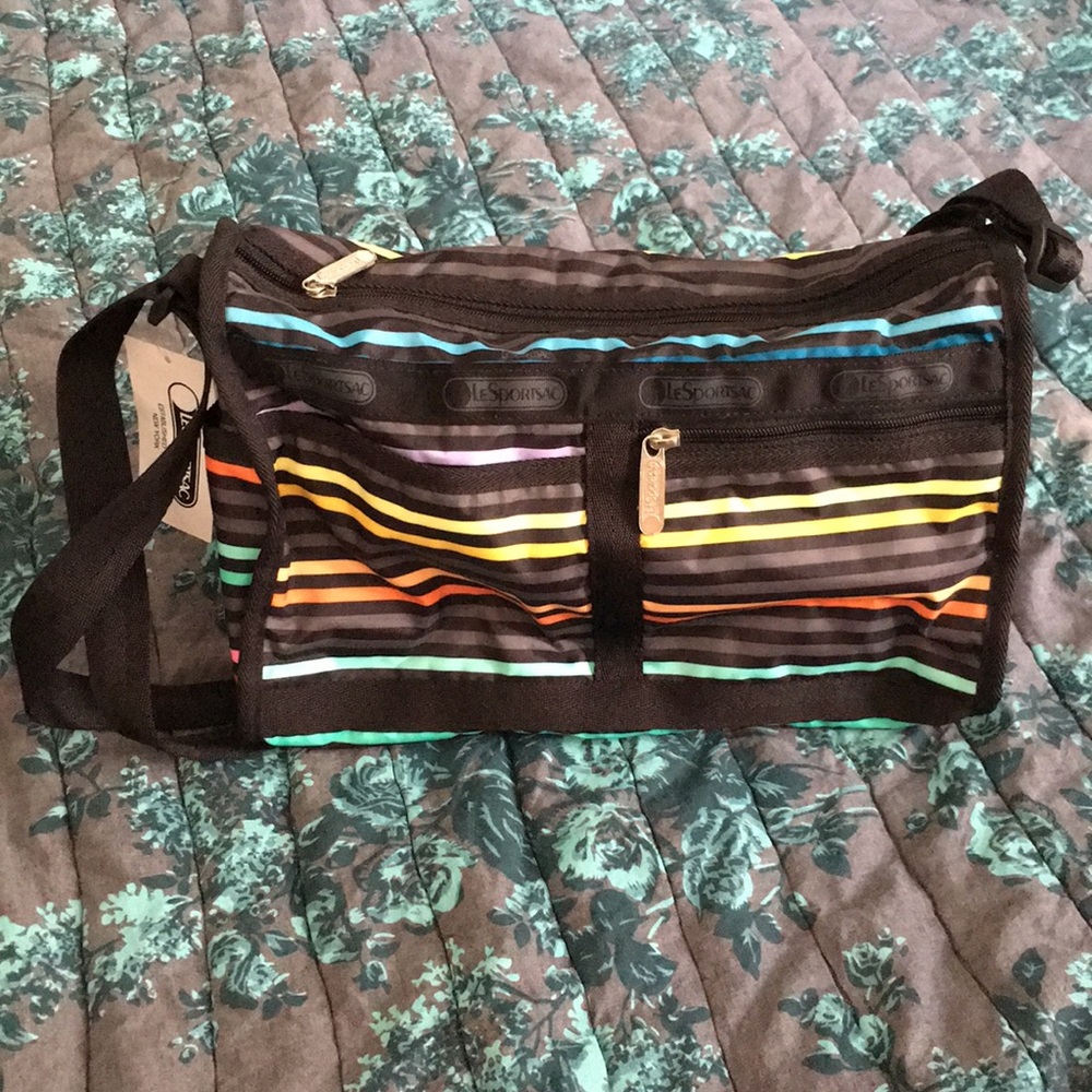 Brand NWT LeSportac striped shoulder satchel bag